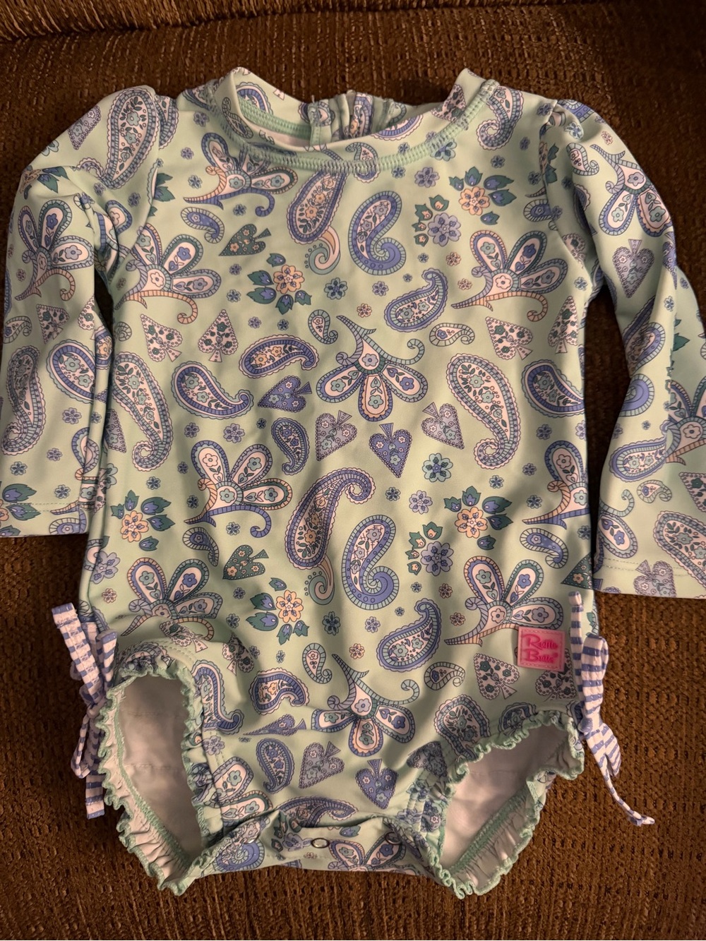 Ruffle Butts Mint Paisley Long-Sleeve One-Piece